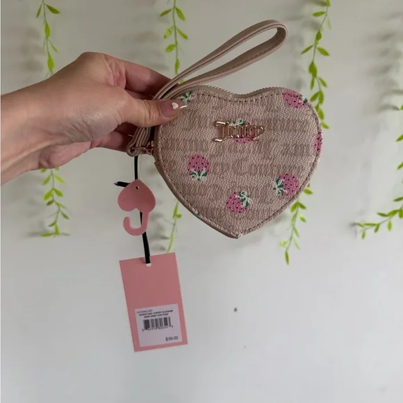 Juicy Couture Pink Heart-Shaped Wristlet with Strawberry Print - Picture 2 of 5
